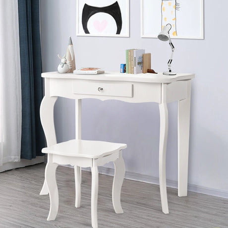 Kids Dressing Table Set with Stool &amp; Mirror for Children Ages 3-7-White