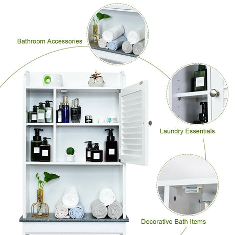 4-Tier Bathroom Over-The-Toilet Storage Cabinet with 5-Level Adjustable Shelves