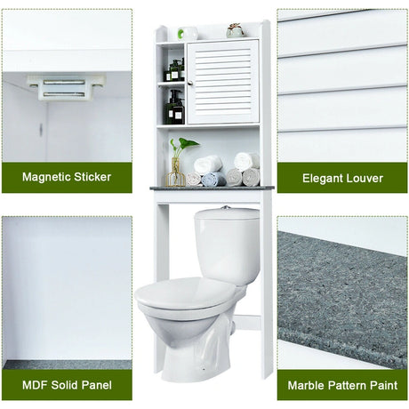 4-Tier Bathroom Over-The-Toilet Storage Cabinet with 5-Level Adjustable Shelves