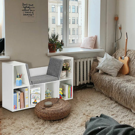 Modern Storage Organizer Cabinet with Seat Cushion-White