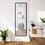 Full Length Wall-Mounted Mirror with Height Adjusting Hooks-Black