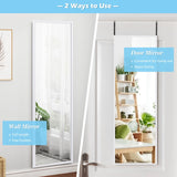 Full Length Wall-Mounted Mirror with Height Adjusting Hooks-White