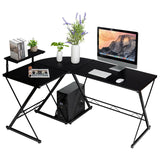 L-Shaped Computer Gaming Desk with Monitor Stand and Host Tray-Black