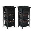 Bedside Table Made of Paulownia Wood in Country House Style-Black-2 Pieces