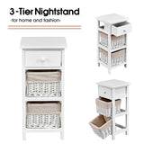 2 Pieces Bedroom Bedside End Table with Drawer Baskets-White