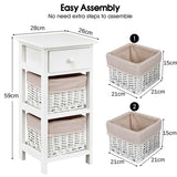 2 Pieces Bedroom Bedside End Table with Drawer Baskets-White