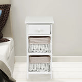 2 Pieces Bedroom Bedside End Table with Drawer Baskets-White