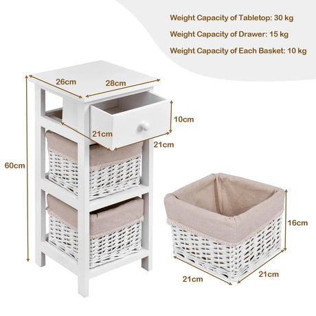 Wooden Morden Nightstand with 2 Wicker Rattan Drawers