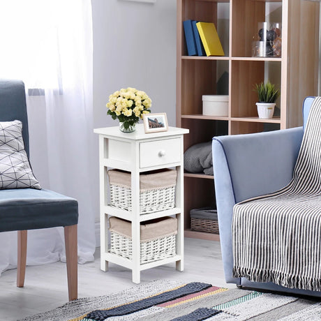 Wooden Morden Nightstand with 2 Wicker Rattan Drawers