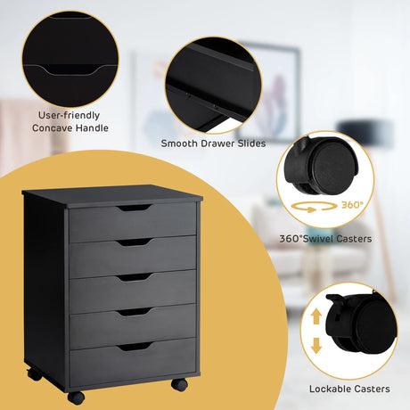 Versatile Storage Cabinet with Wheels for Home Office-Black