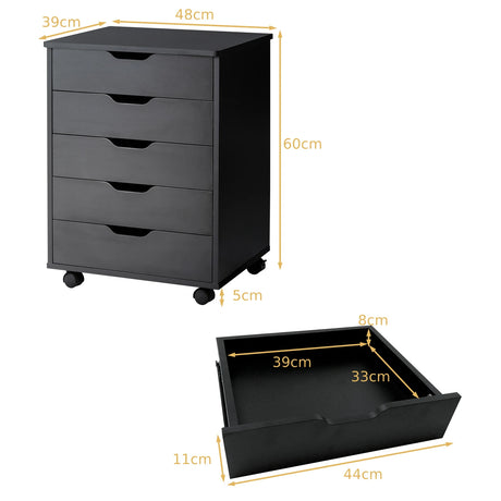 Versatile Storage Cabinet with Wheels for Home Office-Black