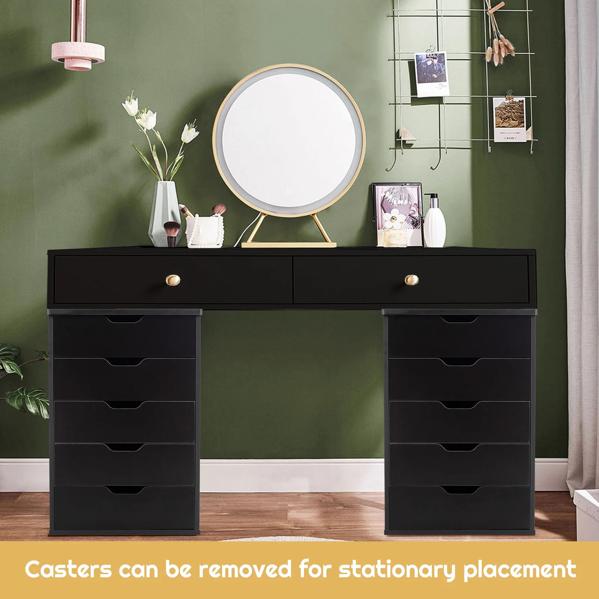 Versatile Storage Cabinet with Wheels for Home Office-Black
