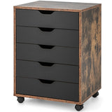 5 Drawer Mobile Lateral Filing Storage Home Office Floor Cabinet with Wheels-Rustic Brown