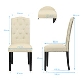 Set of 2 Tufted Dining Chair with Rubber Wooden Leg-Beige
