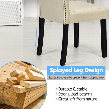 Set of 2 Tufted Dining Chair with Rubber Wooden Leg-Beige