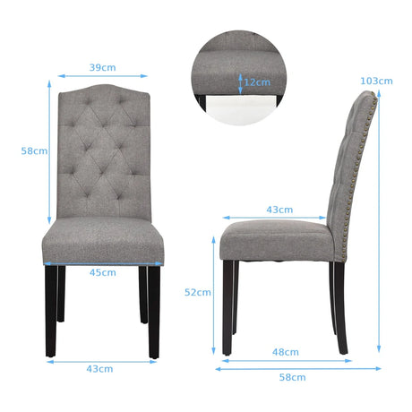 Set of 2 Tufted Dining Chair with Rubber Wooden Leg-Grey