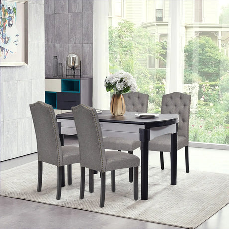 Set of 2 Tufted Dining Chair with Rubber Wooden Leg-Grey