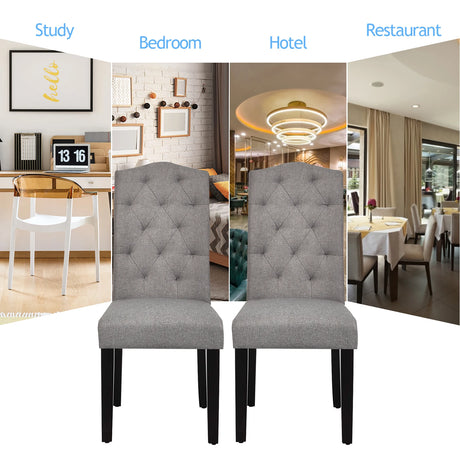 Set of 2 Tufted Dining Chair with Rubber Wooden Leg-Grey