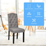 Set of 2 Tufted Dining Chair with Rubber Wooden Leg-Grey