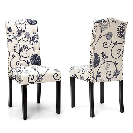 Set of 2 Tufted Dining Chair with Rubber Wooden Leg