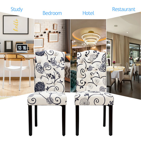 Set of 2 Tufted Dining Chair with Rubber Wooden Leg