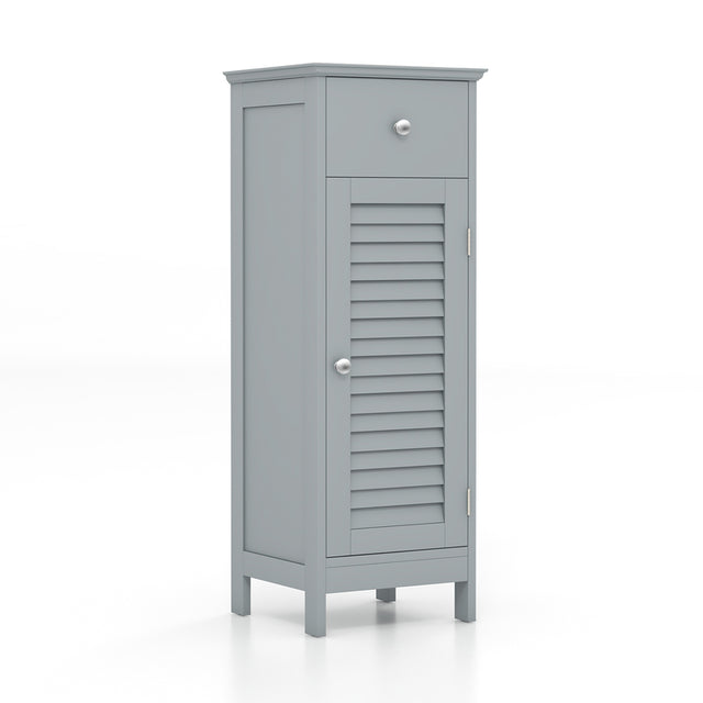 Woodern Bathroom Floor Storage Cabinet with Drawer and Shutter Door-Gray