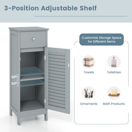 Woodern Bathroom Floor Storage Cabinet with Drawer and Shutter Door-Gray