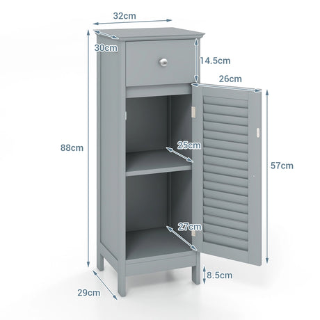 Woodern Bathroom Floor Storage Cabinet with Drawer and Shutter Door-Gray