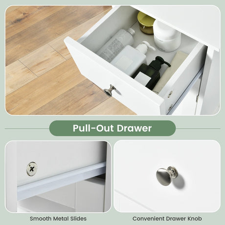 Freestanding Storage Organizer Unit with Adjustable Shelf for Entryway-White