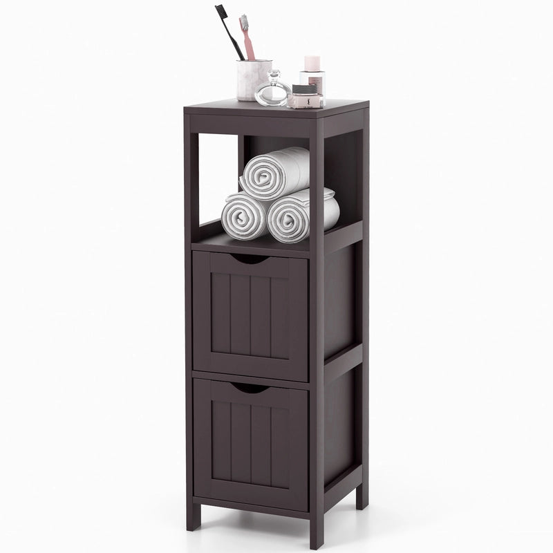 Wooden Bathroom Floor Cabinet with Removable Drawers-Brown