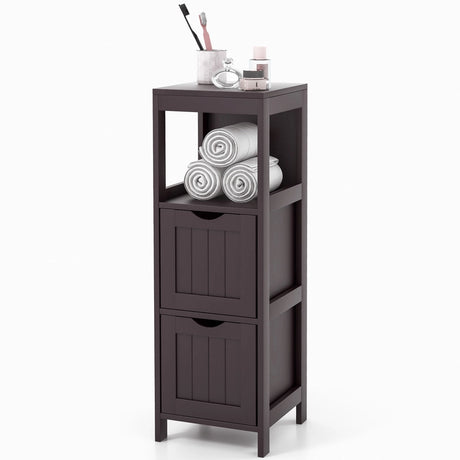 Wooden Bathroom Floor Cabinet with Removable Drawers-Brown