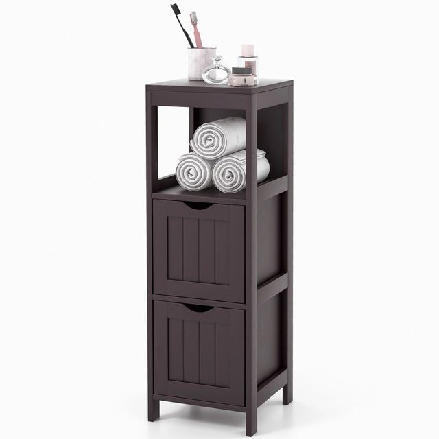 Wooden Bathroom Floor Cabinet with Removable Drawers-Brown