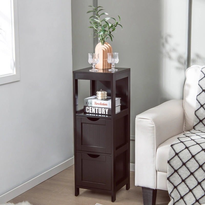Wooden Bathroom Floor Cabinet with Removable Drawers-Brown