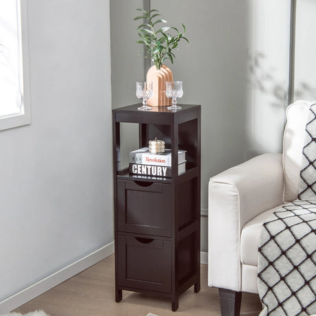 Wooden Bathroom Floor Cabinet with Removable Drawers-Brown