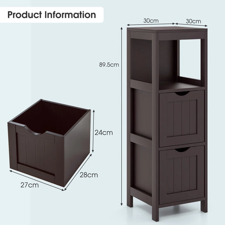 Wooden Bathroom Floor Cabinet with Removable Drawers-Brown