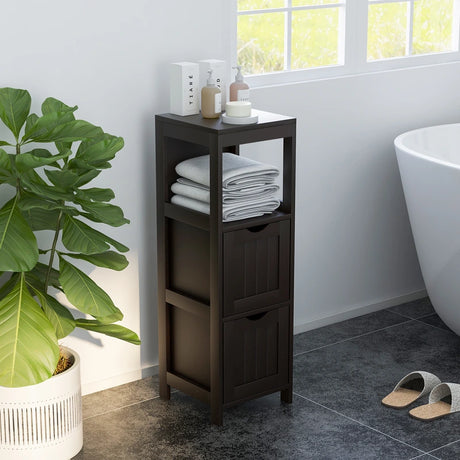 Wooden Bathroom Floor Cabinet with Removable Drawers-Brown