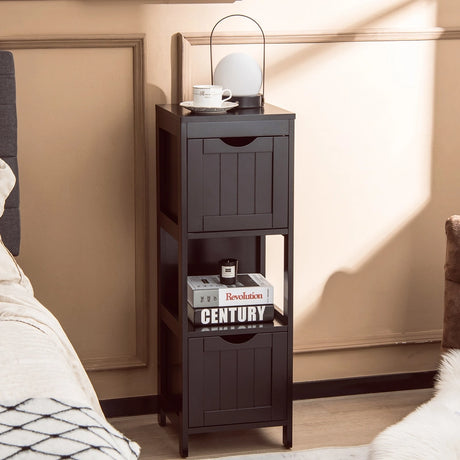 Wooden Bathroom Floor Cabinet with Removable Drawers-Brown