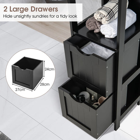 Wooden Bathroom Floor Cabinet with Removable Drawers-Black