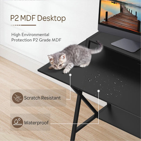 X- Shaped Ergonomic Gaming Computer Desk with Cup Holder and Monitor Riser
