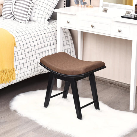 Modern Dressing Makeup Stool with Concave Seat Rubberwood Legs-Black