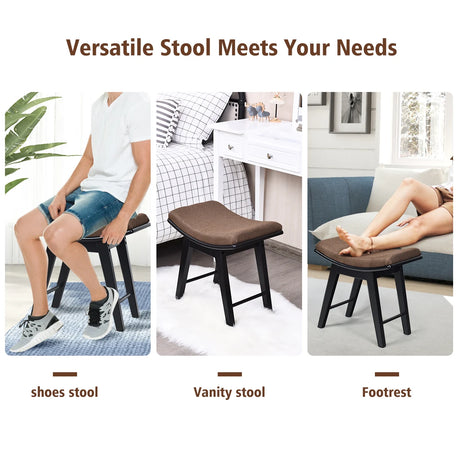 Modern Dressing Makeup Stool with Concave Seat Rubberwood Legs-Black