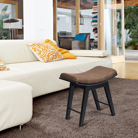 Modern Dressing Makeup Stool with Concave Seat Rubberwood Legs-Black