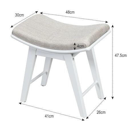 Modern Dressing Makeup Stool with Concave Seat Rubberwood Legs-White