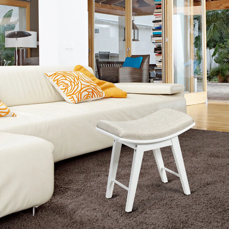 Modern Dressing Makeup Stool with Concave Seat Rubberwood Legs-White
