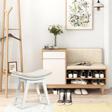Modern Dressing Makeup Stool with Concave Seat Rubberwood Legs-White