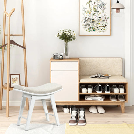 Modern Dressing Makeup Stool with Concave Seat Rubberwood Legs-White