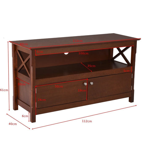 Media Console Cabinet with Cable Management Hole for Living Room-Brown