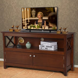 Media Console Cabinet with Cable Management Hole for Living Room-Brown
