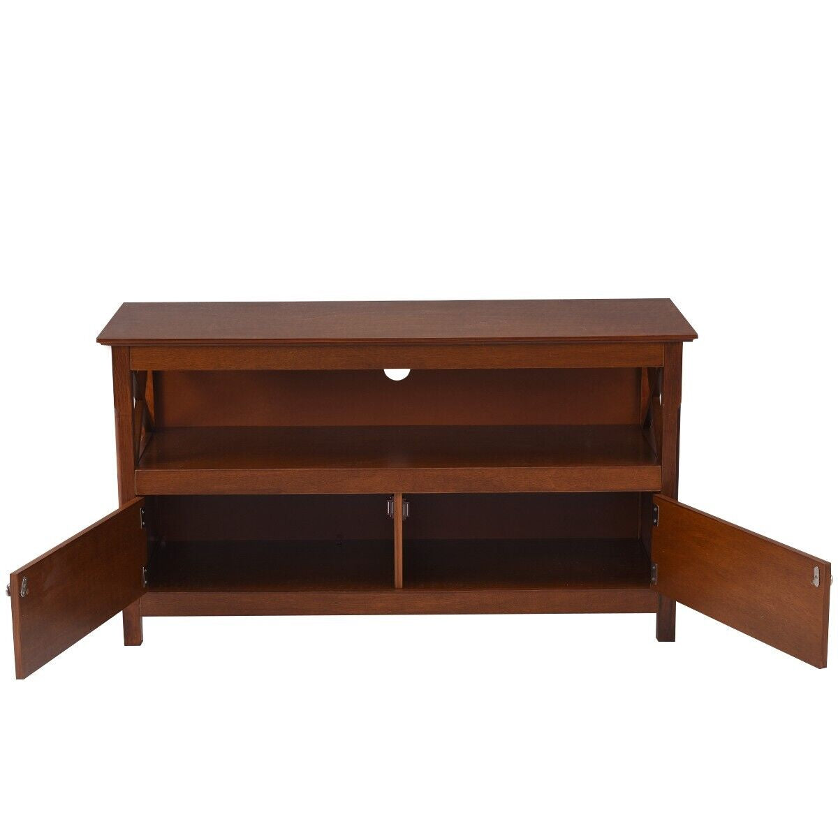 Media Console Cabinet with Cable Management Hole for Living Room-Brown