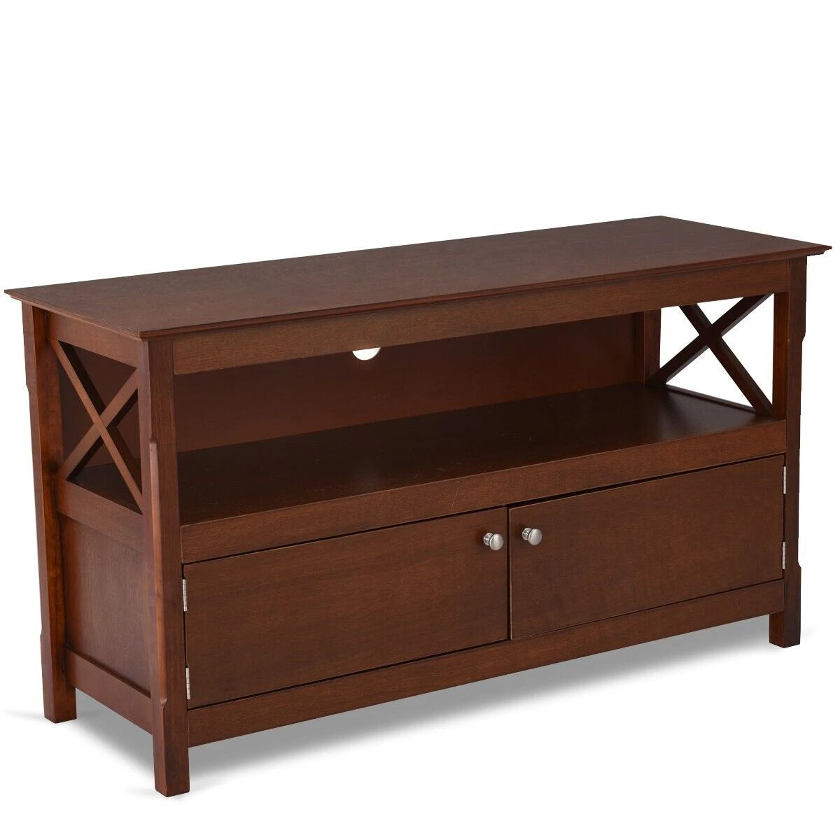 Media Console Cabinet with Cable Management Hole for Living Room-Brown